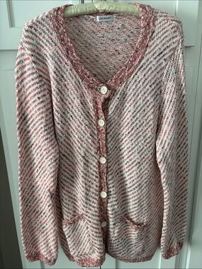 Pink & White Marled Button-Front Cardigan